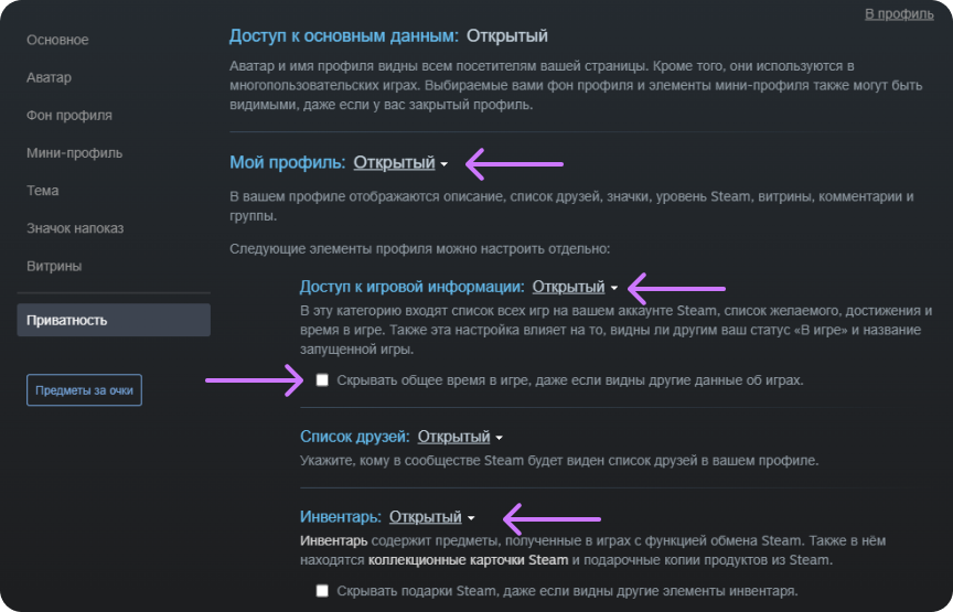 Настройки приватности Steam: как сделать профиль и инвентарь публичными для доступа к Лавке